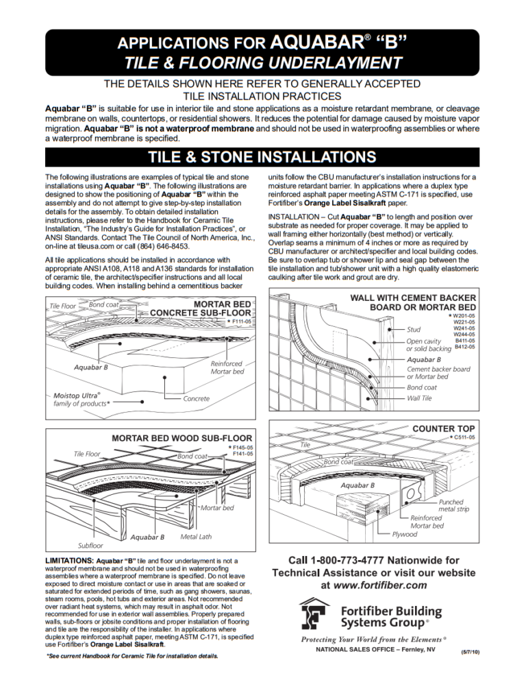 Fortiber Aquabar "B" Underlayment For Tile Flooring