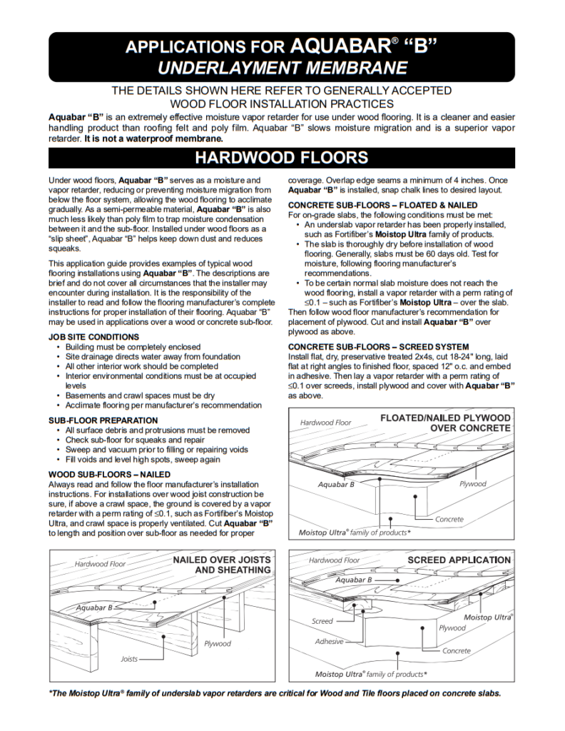 Fortiber Aquabar "B" Underlayment For Tile Flooring